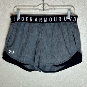 UNDER ARMOUR heather gray black athletic running shorts large loose fit heatgear